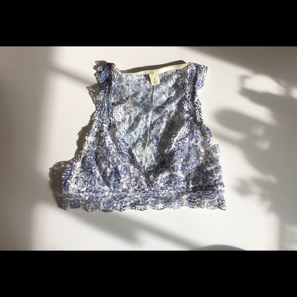Francescas Blue and White Lace Bralette